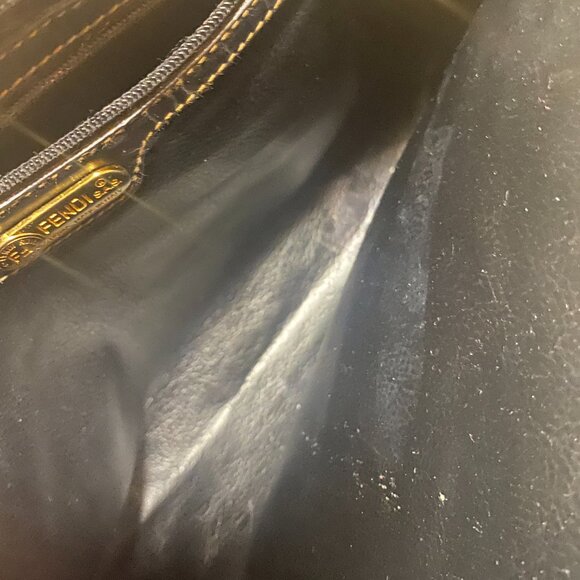 Authentic FENDI Clutch Bag Striped Logo 90s Handbag Black & Brown